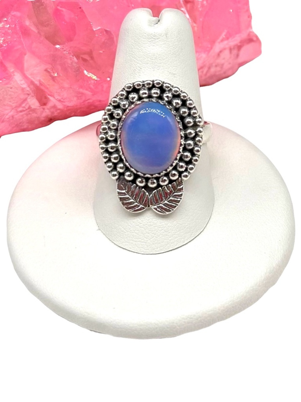 Aurora Fire Opal Ring Size 8 Solid 925 Sterling Silver Aura